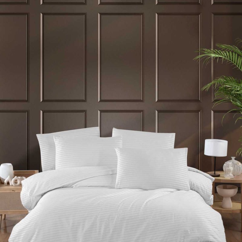 Stripe Saten Line Çift Kişilik Nevresim Takımı Beyaz