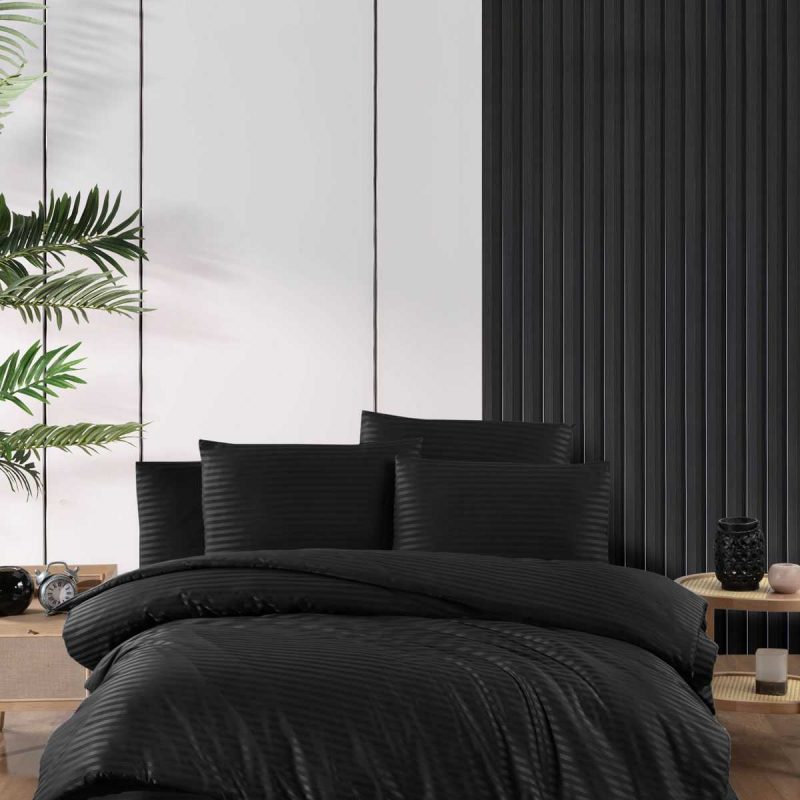 Stripe Saten Line Çift Kişilik Nevresim Takımı Siyah
