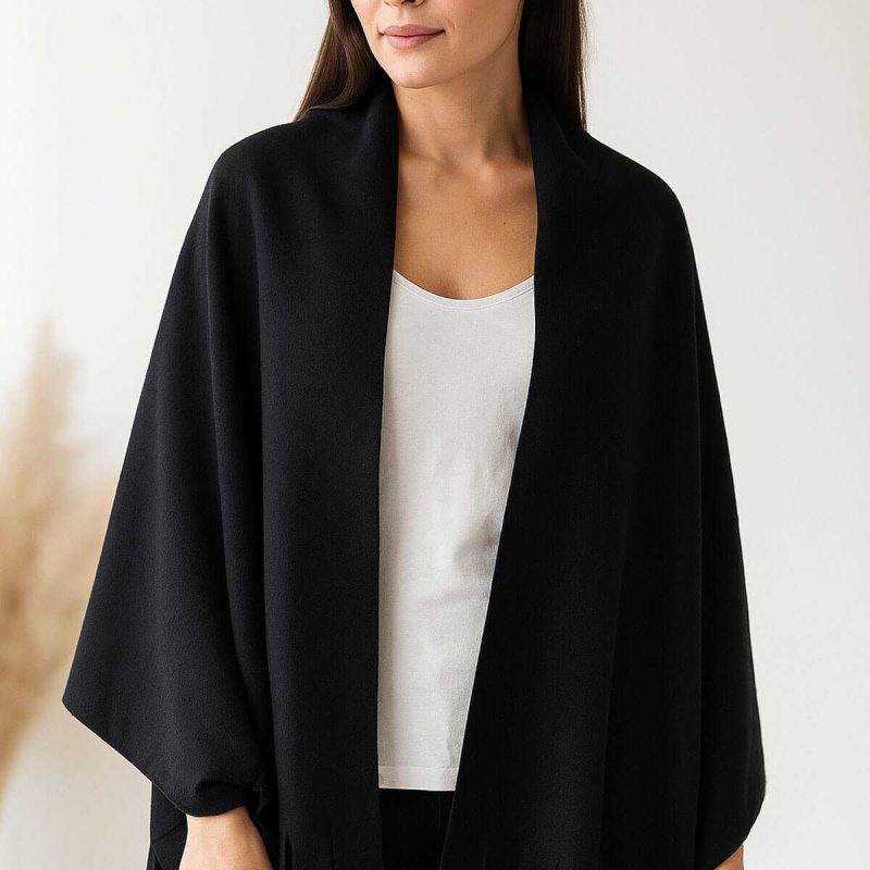 Softiva Polar Omuz Şalı 70x180 cm Unisex Kışlık Şal Siyah