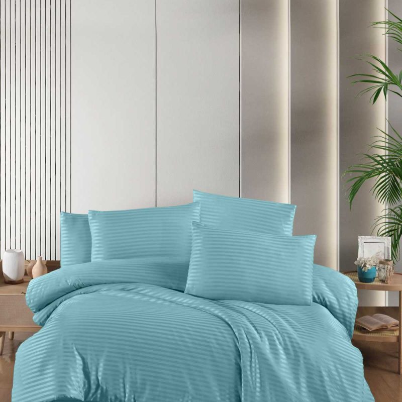 Stripe Saten Line Çift Kişilik Nevresim Takımı Mint Yeşil