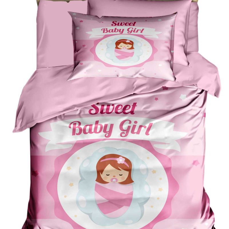 Yenidoğan Kız Bebek Nevresim Takımı %100 Pamuklu Sweet Baby Girl