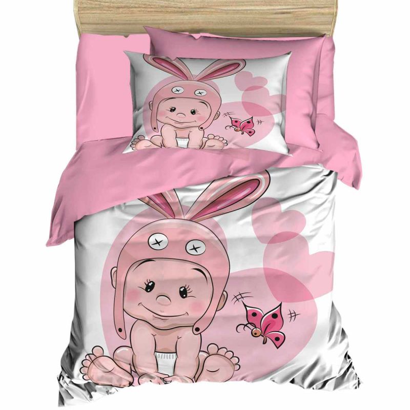 Yenidoğan Kız Bebek Nevresim Takımı %100 Pamuklu Tavşan Kulak