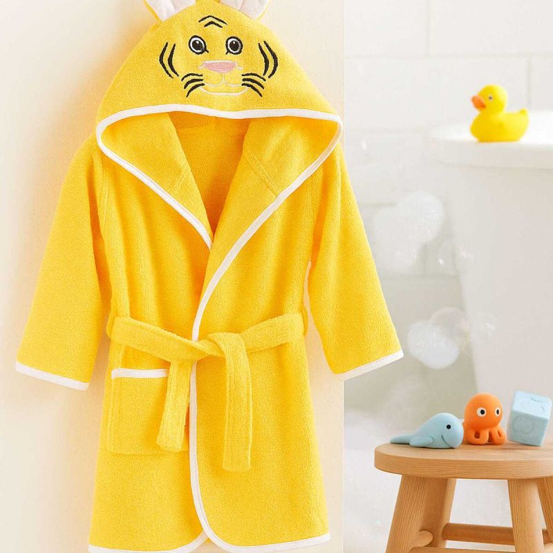Kapşonlu Unisex %100 Pamuklu Çocuk Banyo Bornozu Tiger