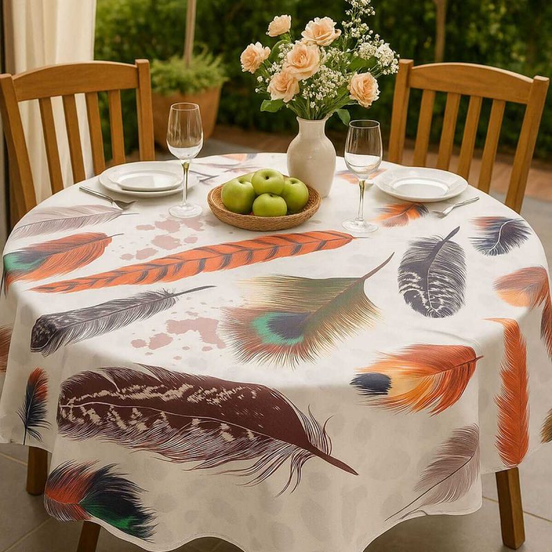 Yuvarlak Tüy Desenli Duck Kumaş Masa Örtüsü 150x150 Cm