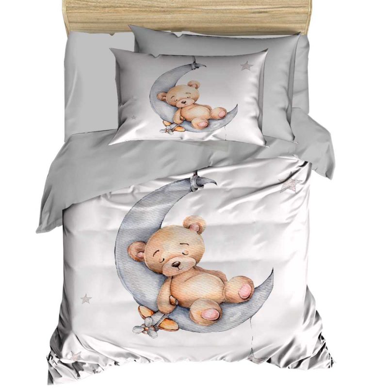 Yenidoğan Kız / Erkek Unisex Bebek Nevresim Takımı %100 Pamuklu Uykucu Ayıcık