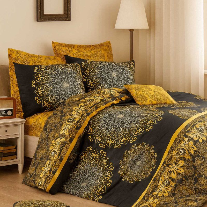 Çift Kişilik Pamuklu Nevresim Takımı Varaklı Desenli