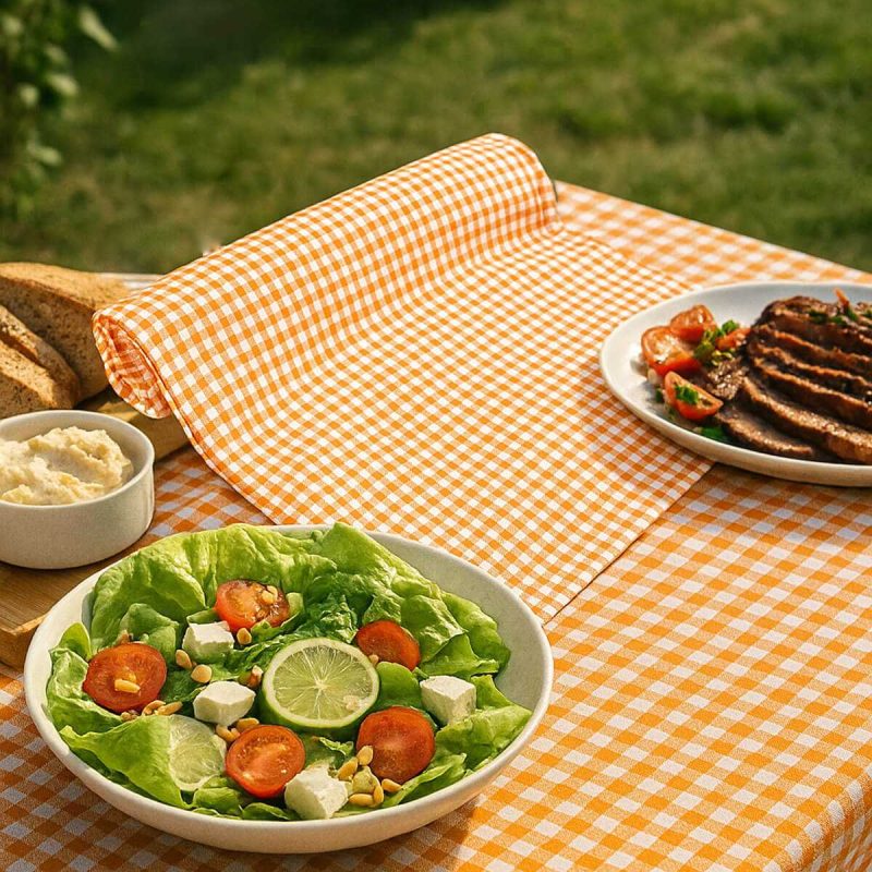 Zefir Desen Sofra Bezi Masa Örtüsü 170 x 170 Cm Turuncu