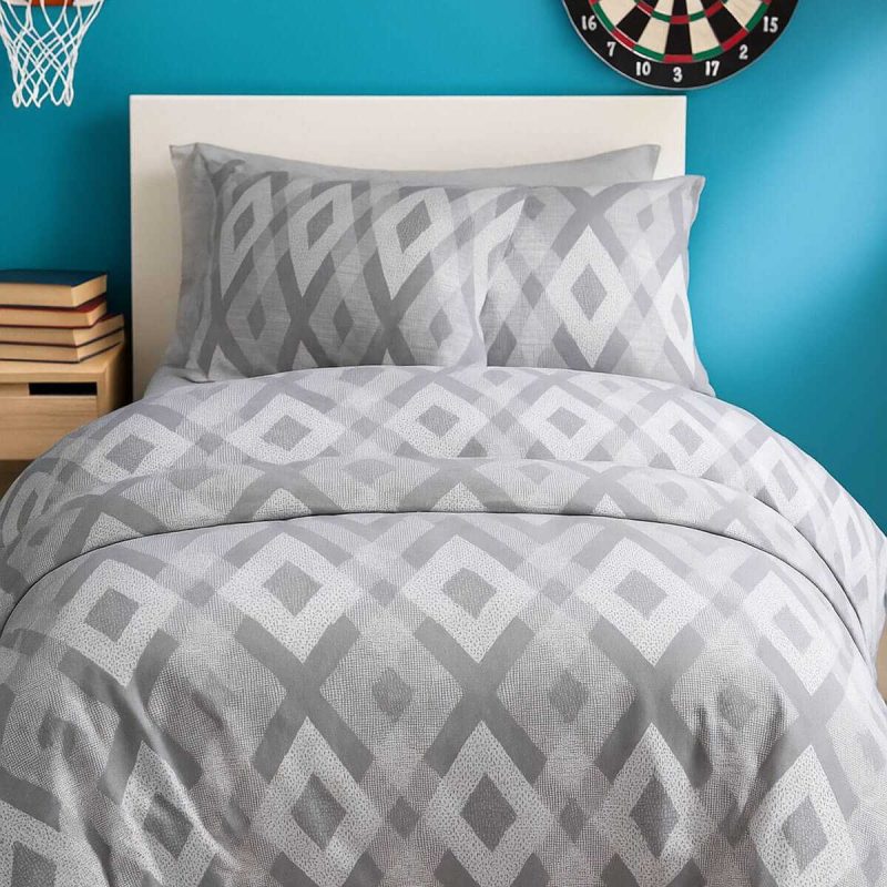 Zigzag Desenli Gri Pamuklu Tek Kişilik Nevresim Takımı