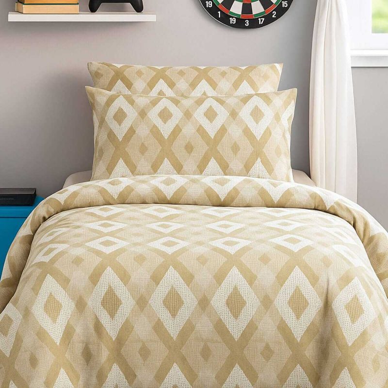 Zigzag Desenli Sarı Pamuklu Tek Kişilik Nevresim Takımı