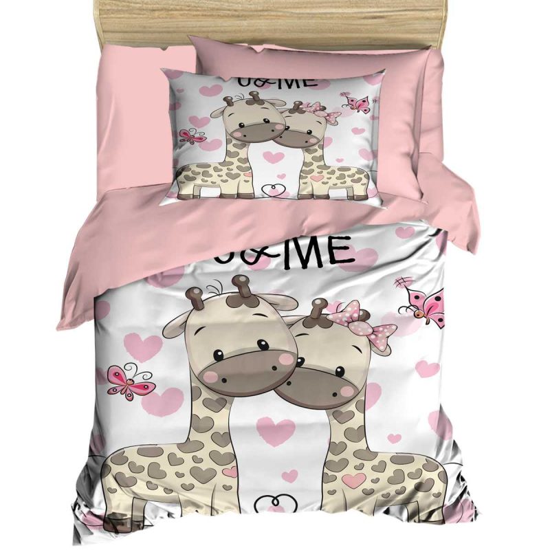 Yenidoğan Kız Bebek Nevresim Takımı %100 Pamuklu Zürafa