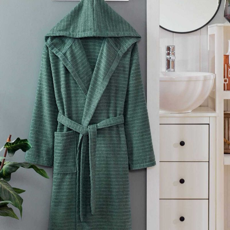 Kapüşonlu Unisex Banyo Bornozu %100 Soft Pamuklu Yeşil