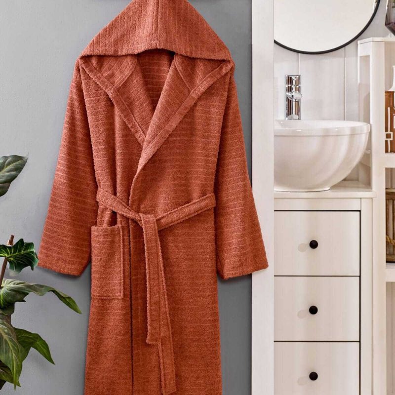 Kapüşonlu Unisex Banyo Bornozu %100 Soft Pamuklu Kahve