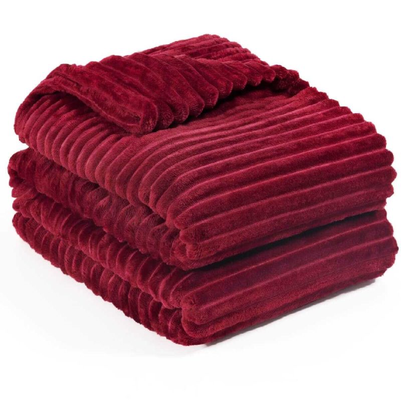 Tek Kişilik Çizgili Tv Battaniyesi 130x180 Cm Bordo
