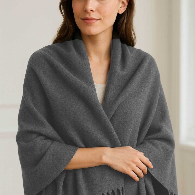 Softiva Polar Omuz Şalı 70x180 cm Unisex Kışlık Şal Antrasit Gri