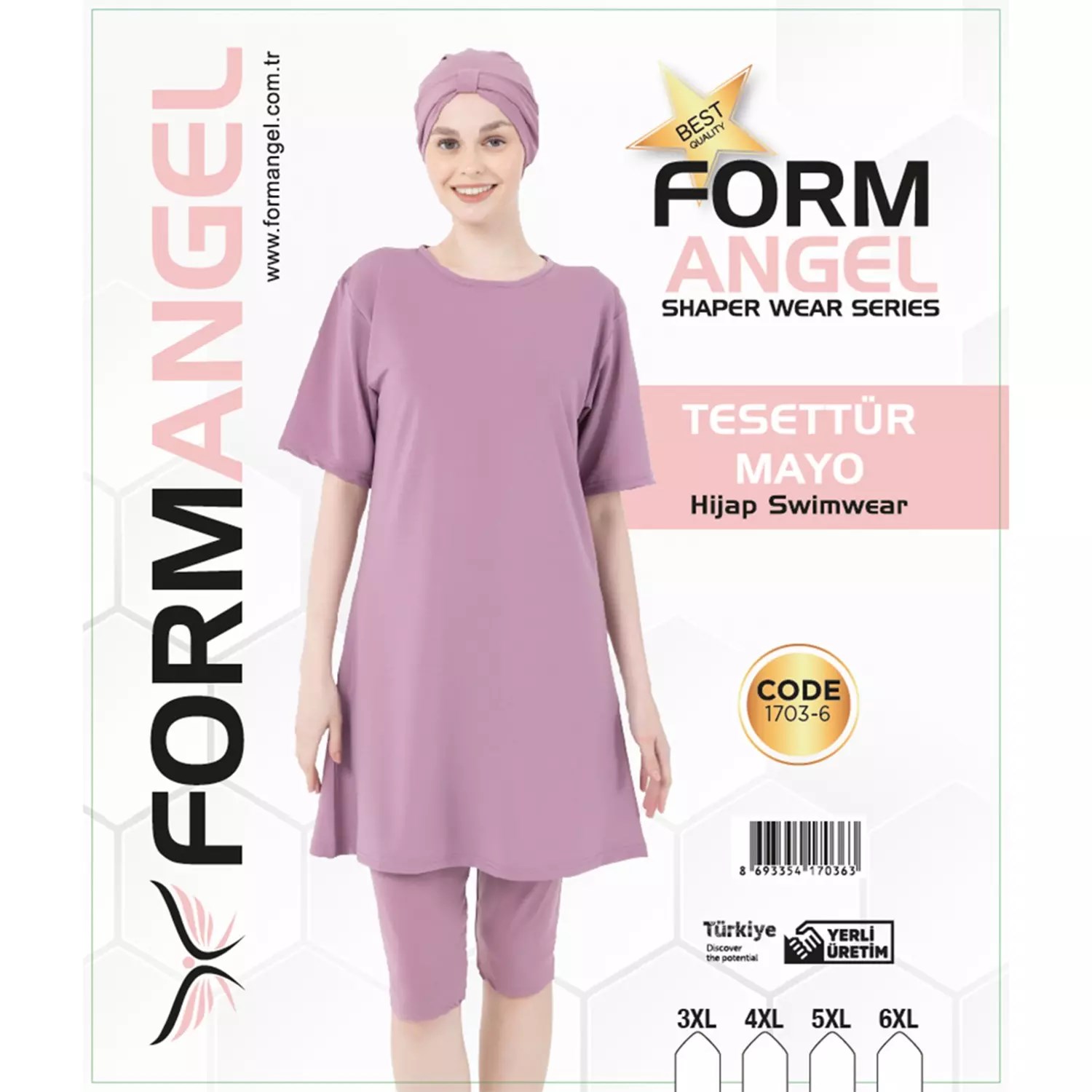 Form Angel Kadın Düz Renk Büyük Beden Kısa Kollu Likralı Tesettür Mayo - Görsel 3