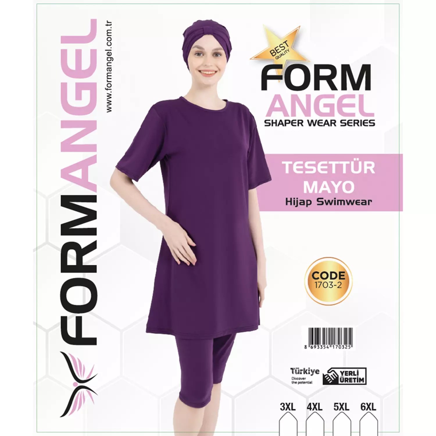 Form Angel Kadın Düz Renk Büyük Beden Kısa Kollu Likralı Tesettür Mayo - Görsel 7
