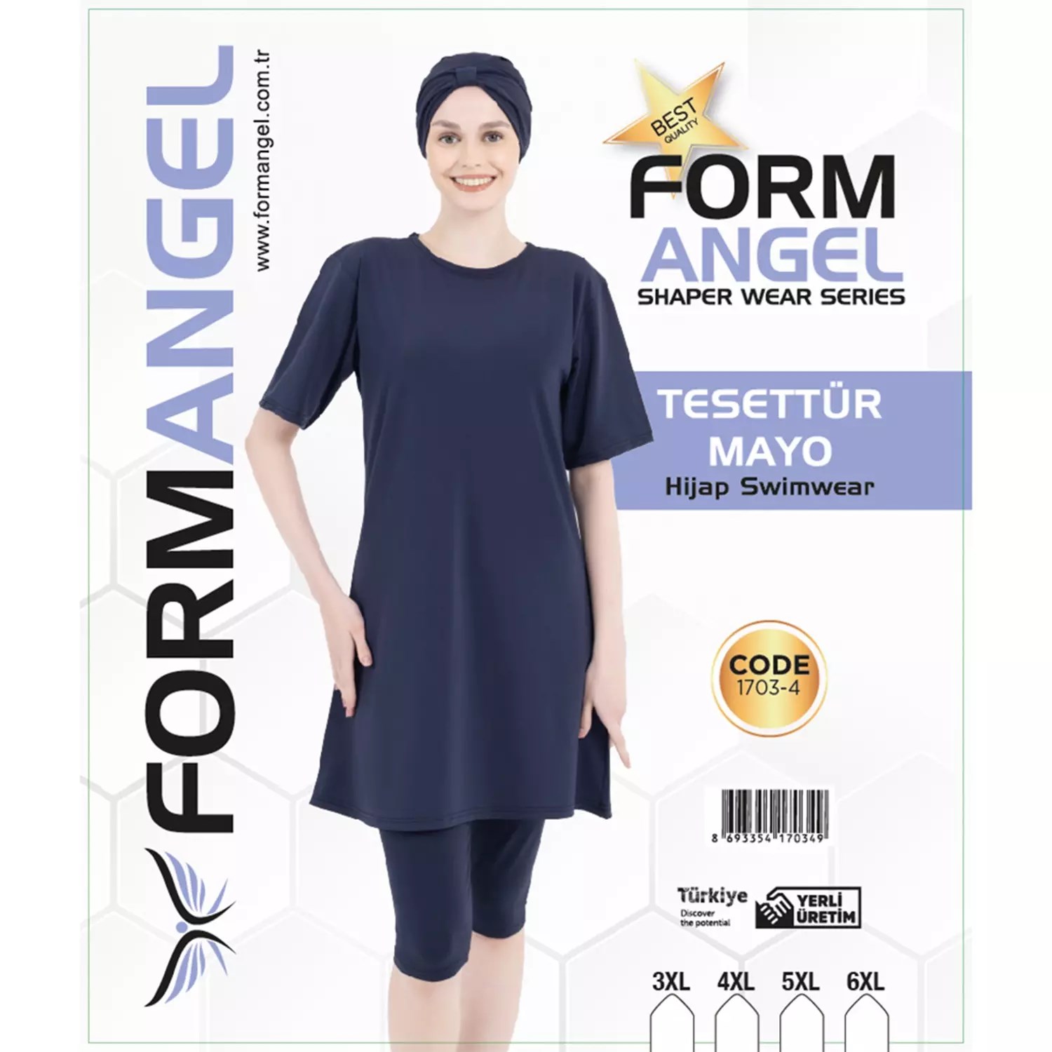 Form Angel Kadın Düz Renk Büyük Beden Kısa Kollu Likralı Tesettür Mayo - Görsel 5