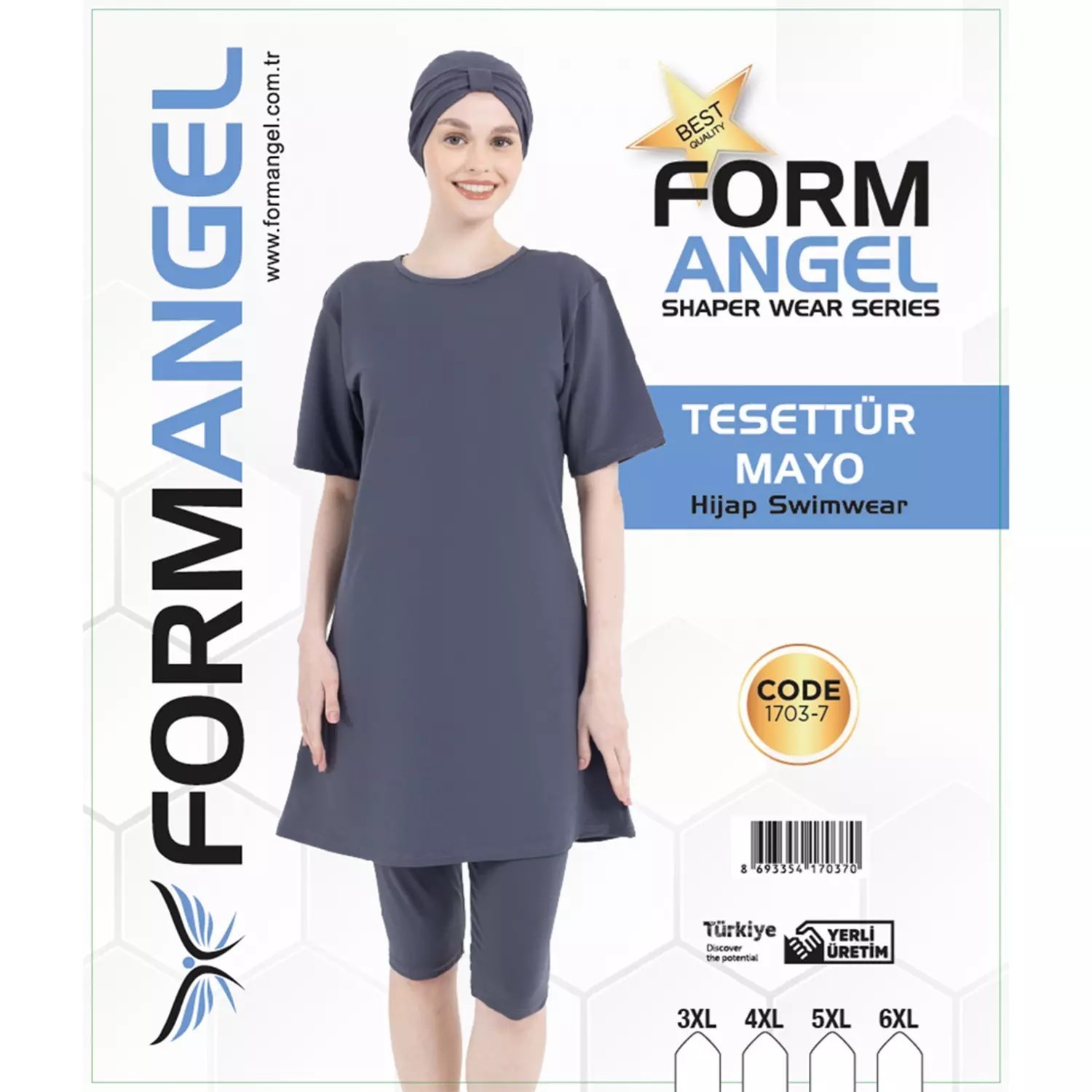 Form Angel Kadın Düz Renk Büyük Beden Kısa Kollu Likralı Tesettür Mayo - Görsel 3