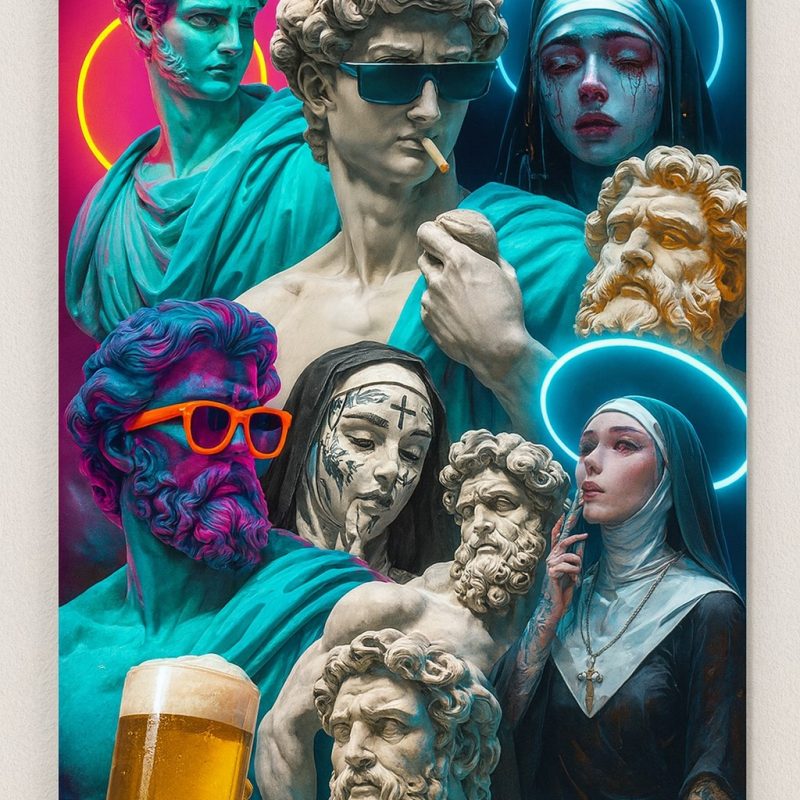 Neon Rönesans – Modern Sanat Temperli Cam Tablo