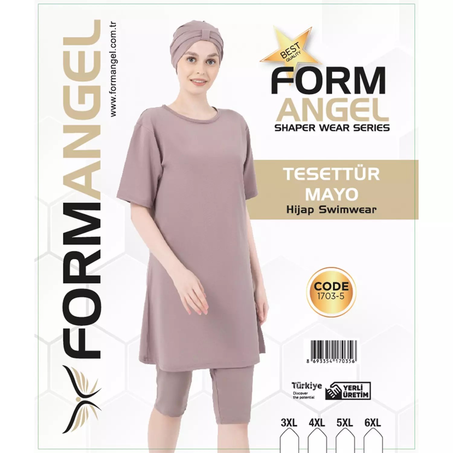 Form Angel Kadın Düz Renk Büyük Beden Kısa Kollu Likralı Tesettür Mayo - Görsel 4