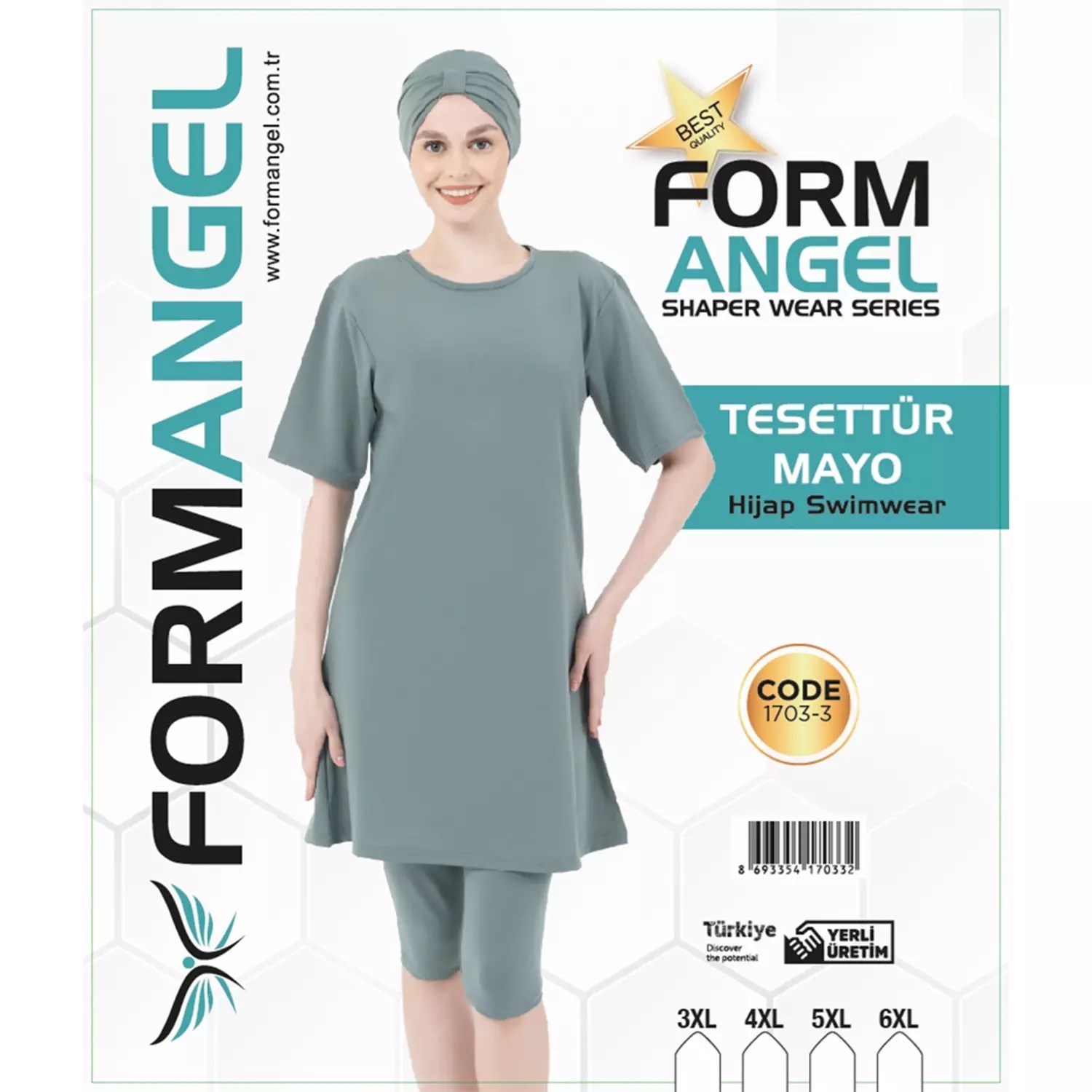 Form Angel Kadın Düz Renk Büyük Beden Kısa Kollu Likralı Tesettür Mayo - Görsel 7