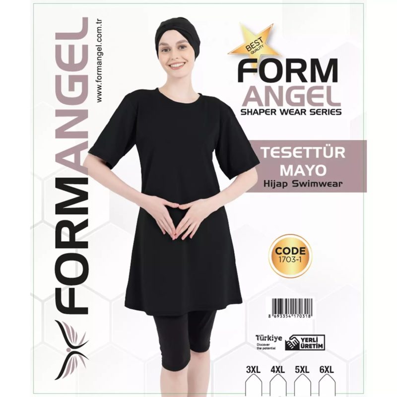 Form Angel Kadın Düz Renk Büyük Beden Kısa Kollu Likralı Tesettür Mayo
