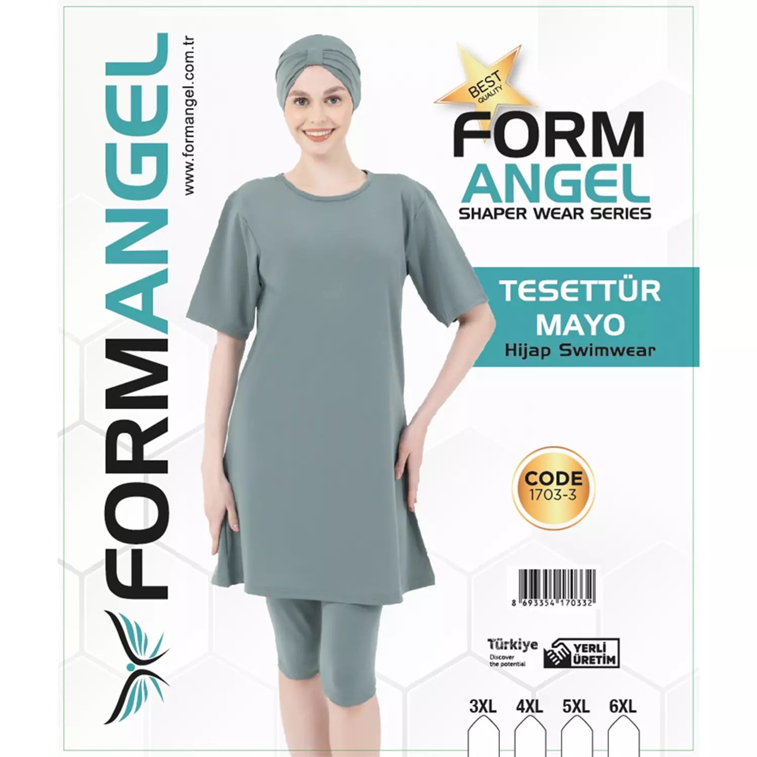Form Angel Kadın Düz Renk Büyük Beden Kısa Kollu Likralı Tesettür Mayo - Görsel 6