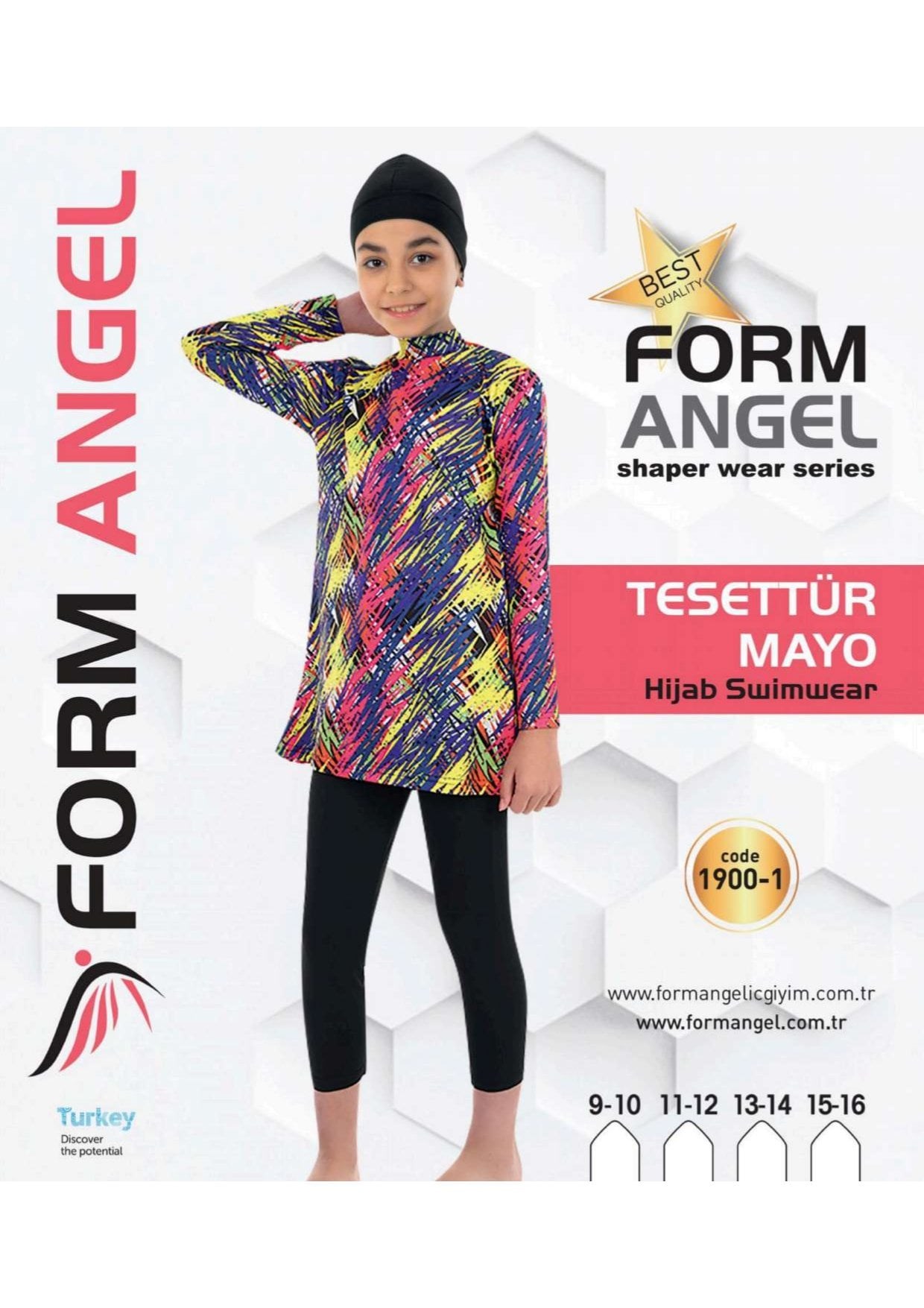 Form Angel 1900 Çocuk Uzun kollu Desenli Tesettür Mayo 9-16 Yaş - Siyah - 9-16 YAŞ - Görsel 3