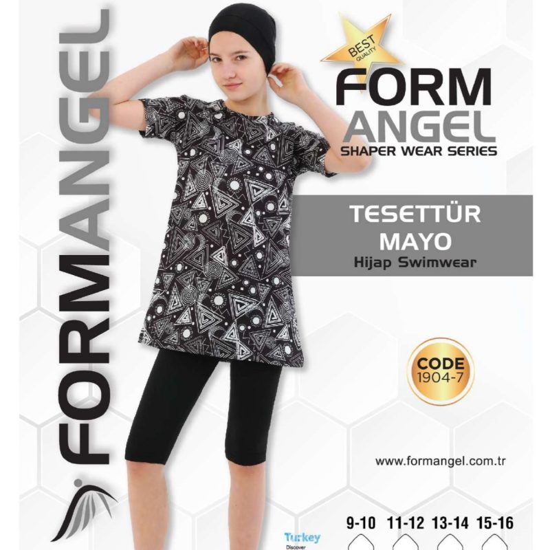 Form Angel 1904 Çocuk Kısa kollu Desenli Tesettür Mayo 9-16 Yaş