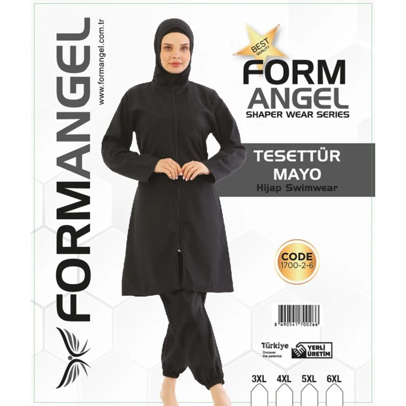 F Angel 1700-2-6 Kadın Desenli Battal Paraşüt Taytlı Fermuarlı Tesettür Mayo 3XL-6XL - Karışık Renk