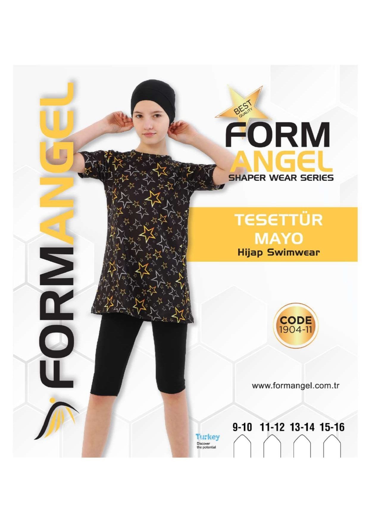 Form Angel 1904 Çocuk Kısa kollu Desenli Tesettür Mayo 9-16 Yaş - Görsel 4