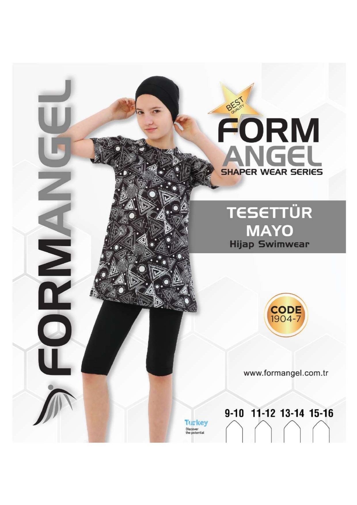 Form Angel 1904 Çocuk Kısa kollu Desenli Tesettür Mayo 9-16 Yaş - Görsel 3