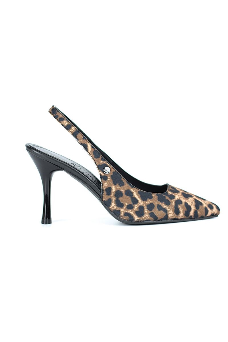 Lavender Esnek Yumuşak Kaymaz Taban (6-8 cm) Leopar Açık Lastikli Kadın Topuklu Ayakkabı - Görsel 5
