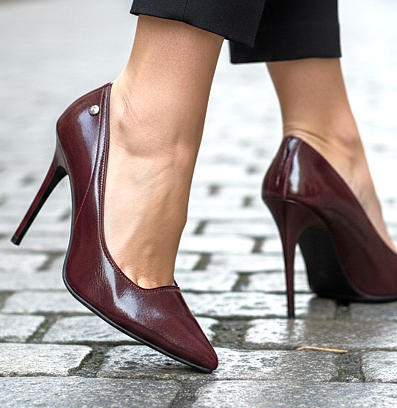 Arabella Esnek Yumuşak Kaymaz Taban (11 cm) Bordo Rugan Kadın Topuklu Ayakkabı
