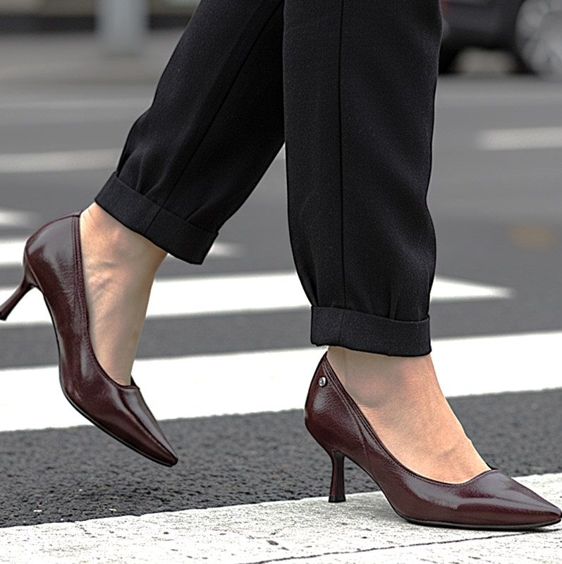 Zelia Esnek Yumuşak Kaymaz Taban (4 cm) Bordo Rugan Kadın Topuklu Ayakkabı