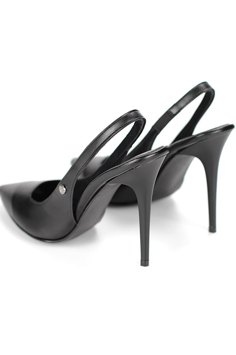 Zerina Siyah Cilt Esnek Yumuşak Kaymaz Taban İnce Topuklu (11cm) Kadın Stiletto - Görsel 5